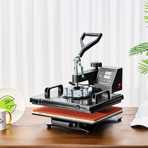 CREWORKS Transferpresse 38x30cm Heißpressmaschine 5-in-1 Wärmepressmaschine Hitzepresse 360 Grad Schwenkbar Tassenpresse und Kappenpresse, Tassen-, Hut-, Kappen- und T-Shirt-Druckmaschine für zu Hause