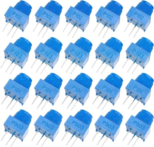 PENGLIN 20 Stück 1K 10K 50K 100K Ohm Trimmpotentiometer Breadboard Trimmpotentiometer Kit mit blauem Knopf Variable Widerstände