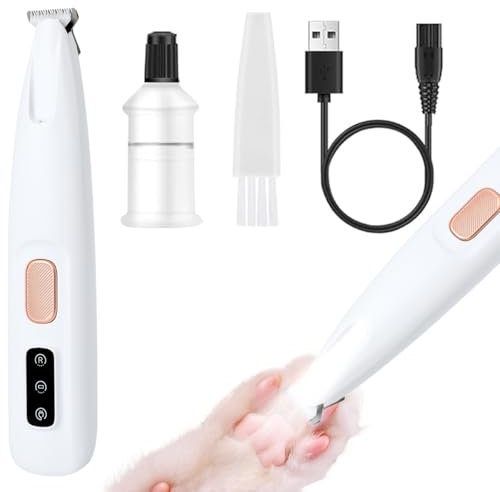 BSOON Hundeschermaschine, Hunde Haarschneidemaschine Wasserdichter, Wiederaufladbarer Pfotentrimmer Leise, Profi Hundetrimmer mit LED-Licht, Schermaschine Hund