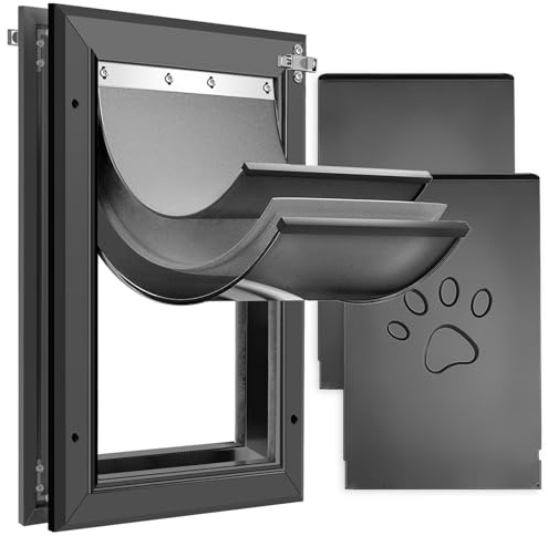 [Petoasis] 3-klaffar kraftig hunddörr, rostfri ram i aluminiumlegering | Energieffektiva, tjocka klaffar blockerar vind snö regn intrång i extremt väder (svart, XL för dörr)