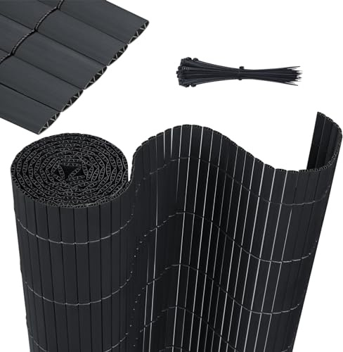 HENGMEI PVC Sichtschutzmatte Sichtschutzzaun Balkonverkleidung Sichtschutz Wasserdicht Sichtschutzzaun mit Kabelbindern Verstärkte Lamellen Privatsphäre PVC Zaun Blickdicht, 80x400cm, Anthrazit
