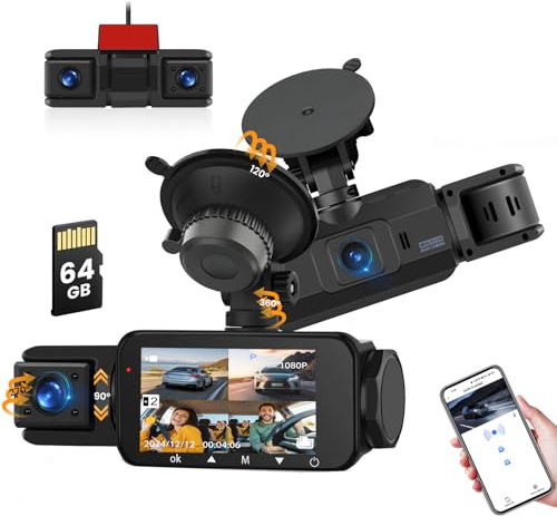 Roinvou Dashcam Car Front Rear, 4K + 1080P WiFi bilkamera 3 ”IPS-applikation, 64 GB SD-kort, mörkerseende, parkeringsövervakning, 170 ° vidvinkel, G-sensor, loopinspelning