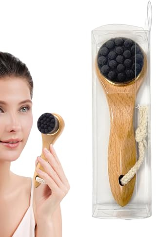 Cepillo seco para piel seca | Cepillo de limpieza exfoliante, cerdas naturales y mango de madera, cepillo de masaje exfoliante para cara, nariz, cuello, mandíbula, mujer y hombre