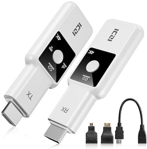 ICZI HDMI Wireless Transmitter and Receiver, 4K UHD Dongle HDMI Wireless Extender, Range 165FT/50M, Dual Band 2.4/5.8G Streaming Video/Audio/File from Laptop, PC, TV Box to Monitor/HDTV/Projector