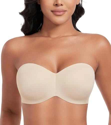 Lemorosy Sujetador Sin Tirantes Mujer con Aros Cuello V Push up | Silicona antideslizante invisible Tirantes ajustables removibles Ajuste liso bajo ropa