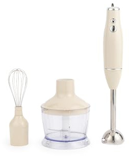 Salter Retro 3-in-1 Blender Set – 600W Motor, 2 Geschwindigkeiten, Schneebesen und Klingen aus Edelstahl, 500ml Zerkleinerer, Multifunktionaler Stabmixer zum Schlagen, Mixen & Hacken, Creme.