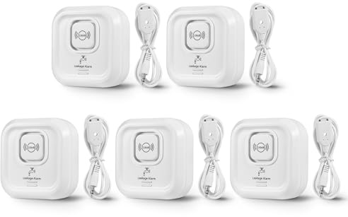 100dB Water Sensor Alarm Water Leak Detector, with Detection Lines, Wireless Tank Level Monitor for Basement,Kitchen,Bathroom (5packs)