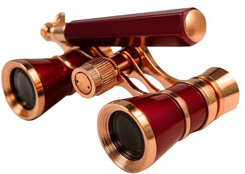 HQRP 3 x 25 Opera Glasses Theater Binoculars w/Crystal Clear Optic (CCO) & Built-In Extendable Handle, Burgundy with Gold Trim, for Adults Kids Women, in Musical Concert Sport Events, Gift Box