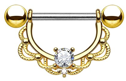 Paula & Fritz Brustwarzen-Piercing Brustpiercing Frau Maenner Intimpiercing Mann Nippelpiercing Edelstahl Chirurgenstahl 316L Filigraner Bogen Gelbgold Roségold K11002-14_GDC