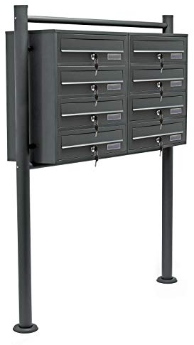 Wiltec Boîte aux Lettres sur Pieds Gris Anthracite 945 x 270 x 1500 mm, avec 8 Compartiments verrouillables 2x4 et Porte-nom, Revêtement en Poudre, pour Courrier