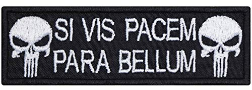 Parches ropa termoadhesivos Calavera Parche/bordado Si vis pacem bellum para planchar | Regalo para motociclistas | Aplicación para todo tipo de telas | 95x30 mm