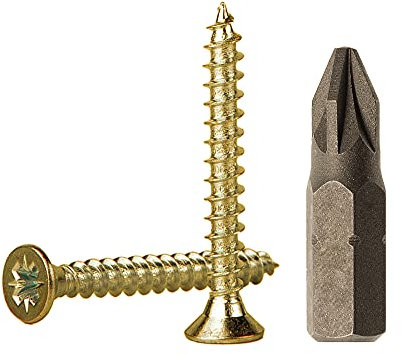 Lote de 700 tornillos de madera de acero chapado en zinc amarillo de 3 x 30 mm, tornillos de aglomerado, tornillo universal Pozi-Drive, PZ cabeza avellanada Pozidriv (700, 3,0 x 30 mm)