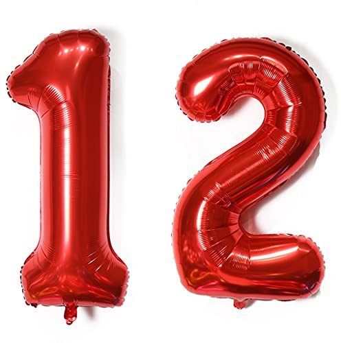 Globos número 12, globo número 12 rojo globos 12 cumpleaños deco niñas globo de aluminio 12 globos número 12 rojo XXXL 40 Globo inflable gigante de helio 12 años cumpleaños deco niñas rojo decoration