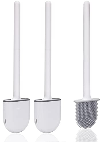 Escobillas de Baño Silicona(2 Pack),como Escobilla Baño Silicona,Limpiar rápidamente el Escobilla WC y el Soporte,Accesorios Baño para el hogar o el Aseo público