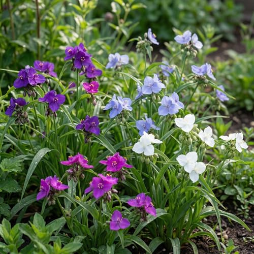Vinterhärdiga Tradescantia perennsamling (10 växter), mix av 5 sorter för trädgården, 2 av varje färg, stora fleråriga växter från Holland (ingen frö), vit-röd-rosa-lila hybrider