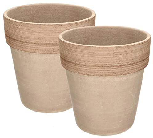 KOTARBAU® Set di 2 vasi per fiori in terracotta, resistenti al gelo, con bordo scanalato, colore: caffè