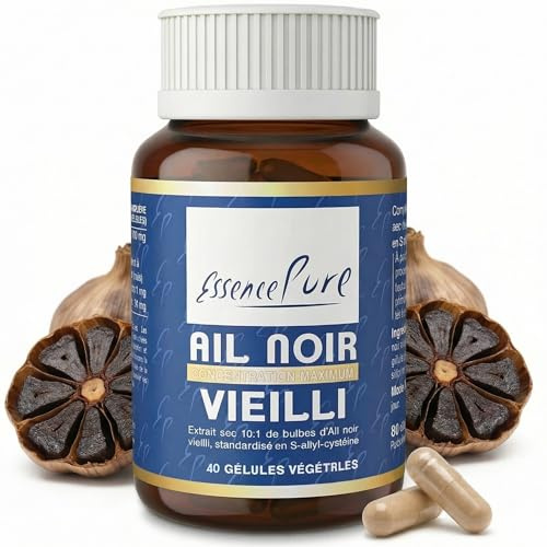 Ail Noir Fermenté 10x Concentré | Extrait d'Ail Noir Vieilli – Standardisé en S-allyl-cystéine | Cœur & Cholestérol | Sans Arrière-Goût | 40 Gélules Vegan | Essence Pure Api-Nature
