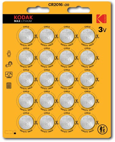 Kodak | CR2016 Batteries 20 Pack | Lithium 3V Coin | Button Cell for Car Keys
