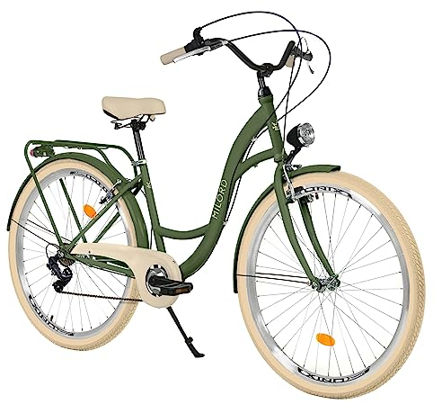 Balticuz OU Bicicletta comfort con supporto posteriore, bicicletta olandese da donna, City bike, retrò, vintage, 28 pollici, verde crema, 7 marce