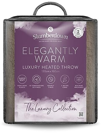 Slumberdown Elegantly Warm Heated Throw Blanket - Large Electric Blanket for Bed, Sofas & Settees, Fleece Blanket with 10-Heat Settings & Hourly Timer - Cosy & Snuggly, Washable, Brown (130 x 160)