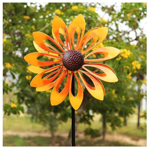 Molinillo Viento Metal Girasoles, 174CM Veleta Decorativa con Diseño De Girasol Molinillo Viento, Gran Regalo para Amigos Y Familiares,Yellow