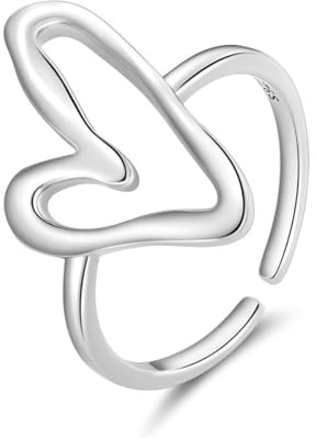 VELESAY Corazón Anillo Plata de Ley 925 para Mujer - Anillo de Compromiso y Boda - Ajustable con Circonita