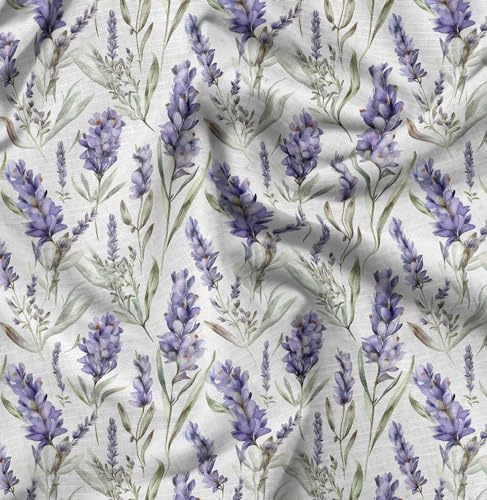 Soimoi Tela De Popelina De Algodón Blanca Cortada A Medida - 42 Pulgadas De Ancho - Tela Con Estampado Floral De Flores Azul Lavanda - Diseños Tranquilos Y Botánicos Para Moda Y Tela Estampada