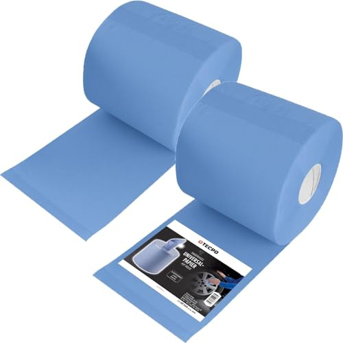 TECPO Lingettes de nettoyage absorbantes bleues | Rouleau de papier recyclé | 2 couches | 21 x 34 cm | 2 rouleaux de 500 feuilles chacun | perforé | Papier de nettoyage | Lingettes | Rouleau de papier