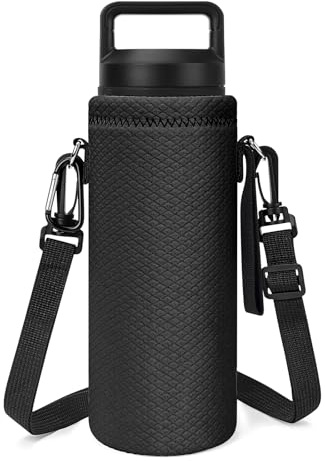 Linkidea-Wasserflaschenhalter-Gurt, kompatibel mit YETI Rambler Bottle 26oz, Yonder Bottle 1L/34oz, isolierte Neopren-Wasserflaschen-Tragetasche mit Handschlaufe (Schwarz)