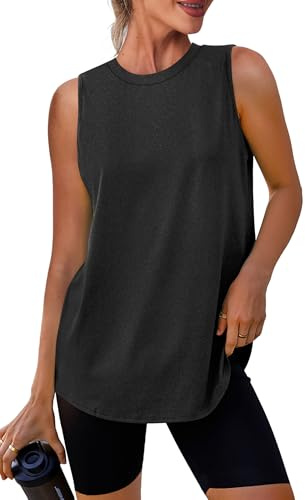 XIEERDUO Womens Workout Tank Top High Neck Tops Sleeveless Running Shirts Loose Fit Yoga Athletic Gym Sports Black 2XL