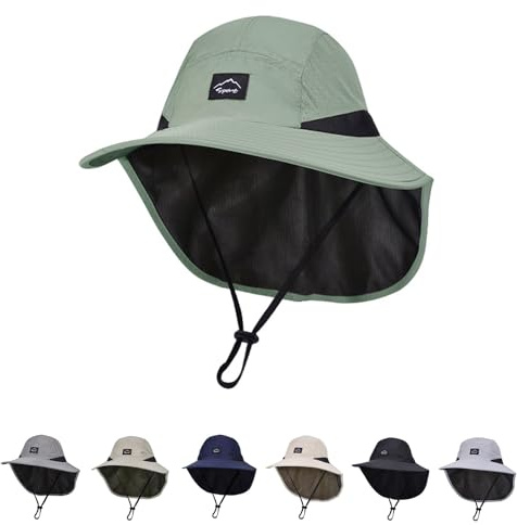 Outdoor Kids Sun Hat with Neck Flap UPF 50+ Qucik Dry Breathable Bucket Hats for Baby Boys Girls Safari Fishing Beach Hat Summer Adventure ArmyGreen Age 2-12 Years
