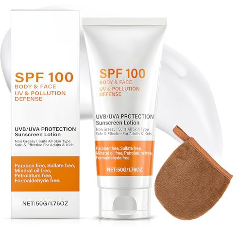 Protector Solar Facial SPF 100, Crema Protectora Solar 100 Facial, Crema Solar Facials para Rostro y Cuerpo, Textura Ligera, Fuerte Protección UV, Adecuada para Todo Tipo de Piel, 50g