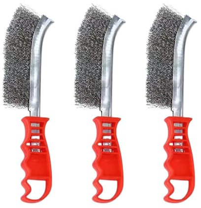 Juego de 3 cepillos de alambre de acero inoxidable, cepillo de alambre de mano, cepillo de acero con mango cómodo, cepillo de acero inoxidable de 24 cm, cepillo de alambre para limpiar óxido, pintura