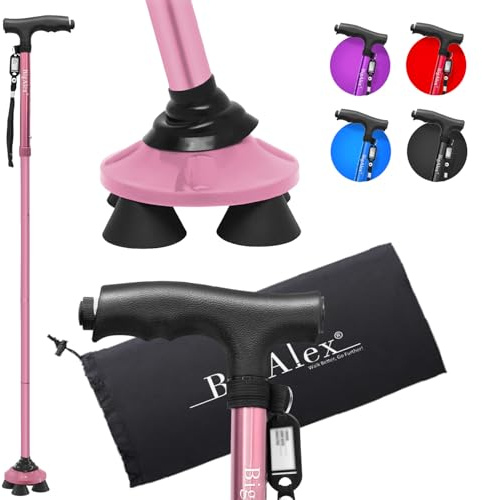 BigAlex Bastón Plegable con Luz para Mujer Y Hombre, Ajustable En Altura, Bastones para Mayores con Base Cuádruple Antideslizante, Plegable, Portátil, Bastón con Luces LED, Ayuda para Caminar