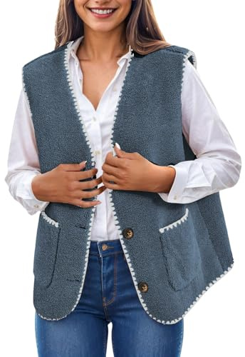 Vhersily Gilet in Pile da Donna, per Le Mezze Stagioni, Leggero, Senza Maniche, con Bottoni, per Il Tempo Libero, con Tasche, Autunno, Invernale, per All'aperto Campeggio Trekking, alla Moda