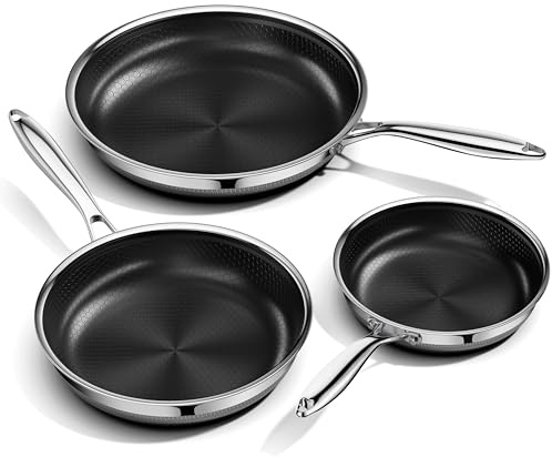 Innerwell Antihaft-Pfannenset 20+24+28 cm - Dreilagige Edelstahlpfannen mit keramischer Waben-Antihaftbeschichtung, frei von PFOA/PTFE/PFAS, geeignet für alle Herdarten, spülmaschinen- und ofenfest