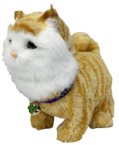 Milageto Chat en peluche animé, jouet de simulation de marche, animal de compagnie électronique réaliste et éducatif, adorable et doux, pour filles enfants, Jaune