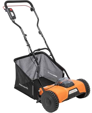 Profi-Partner Akku-Spindelmäher 18 V – 38 cm Schnittbreite, 4 Stufen Schnitthöhe, 45 l Fangkorb, bis 400 m² - Komfortabler Rasenmäher mit Akku - Elektro/Manuell
