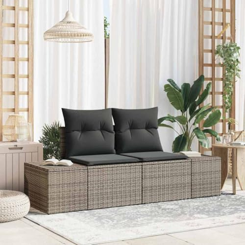 QUAHEAS Trädgårdsoffa med kudde grå, 184 x 62 x 69 cm poly-rotting, 2-sitsig utomhussoffa för terrass, balkong och trädgård, UV-resistent och hållbar