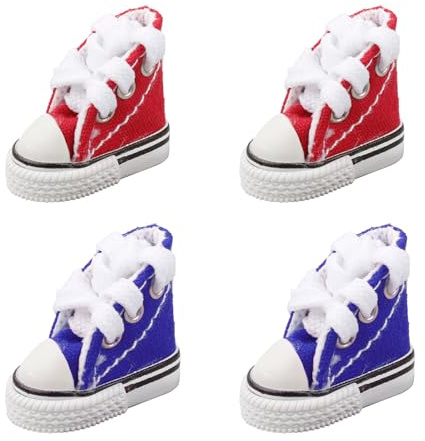 Gaomumu 2 Pairs Mini Canvas Finger Shoes, Doll Replacement Footwear, Cute DIY Keychain Accessories, Doll Dress-Up Casual Canvas Shoes(Red,Deep Blue)