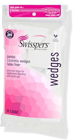 Swisspers Premium Pro Cosmetic Wedges, Latex-Free Makeup Wedge, Jumbo Size, 16 Count Bag