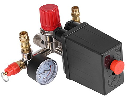 Luftkompressor tryckomkopplare mätare Dubbel säkerhetsventil Tryckreglering med 120 psi tryckregulator 230 V.