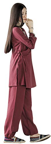 KSUA Frauen buddhistischen Outfit Zen Meditation Kleidung Set chinesische Kung Fu Kleidung Baumwolle Martial Arts Tai Chi Anzug, Rot EU L/Etikett XL