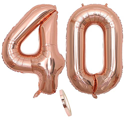 Globos numeros 40 años, Number globo número 40 oro rosa para niña Mujeres Chica, 40 Figuras Decor globo de lámina de helio inflable, gigante grande decoración fiesta de cumpleaños boda (xxxl 100cm)