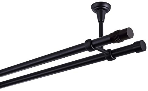 Gardinenstange schwarz 160 cm 2-läufig 19 mm aus Metall Deckenbefestigung Zylinder