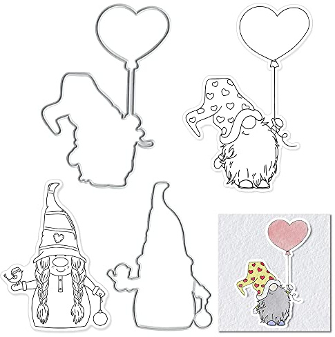 Valentines Metal Cutting Dies Clear Stamps for Card Making Supplies, Dwarf Clear Stamp with Die Cuts Embossing Stencil Template Tool for DIY Scrapbooking Paper Card Photo Album Craft Decoration