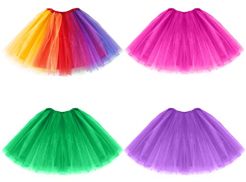 Geebuzz 4 Pack Women's Tutu Skirts Classic 4 Layered Elastic Ballet Dance Runner Tuller Tutu Skirt for Birthday Party Costume (4pack-Multicolor-3)