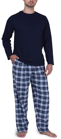 Moonline Herren Schlafanzug mit Flanellhose, Farbe:blau, Größe:M