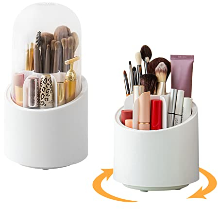 DUTIFUL Make up Organizer Drehbar Pinselhalter Kosmetik Organizer Make up Pinsel Aufbewahrung mit Deckel Schmink Organizer Make up Pinsel Organizer Makeup Organizers für Waschtisch Badezimmer