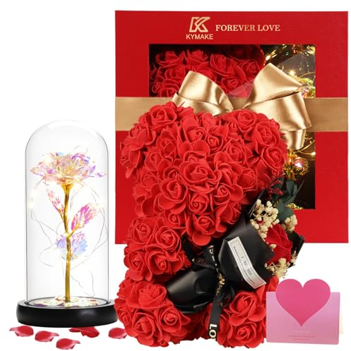 Rose Bear Birthday Gifts for Women, Grandma and Mother-in-law - Rose Teddy Bear Forever Flower Box, Birthday Surprise, Luxury Artificial Roses Lamp Gift Set Perfect for Mother’s Day and Anniversary